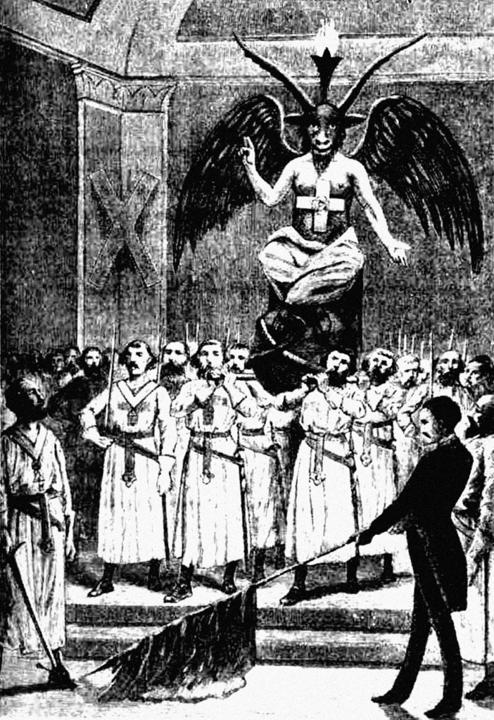 Early Masonic Ceremony using satanic deity, Baphomet, from which the satanic ritual star is named.